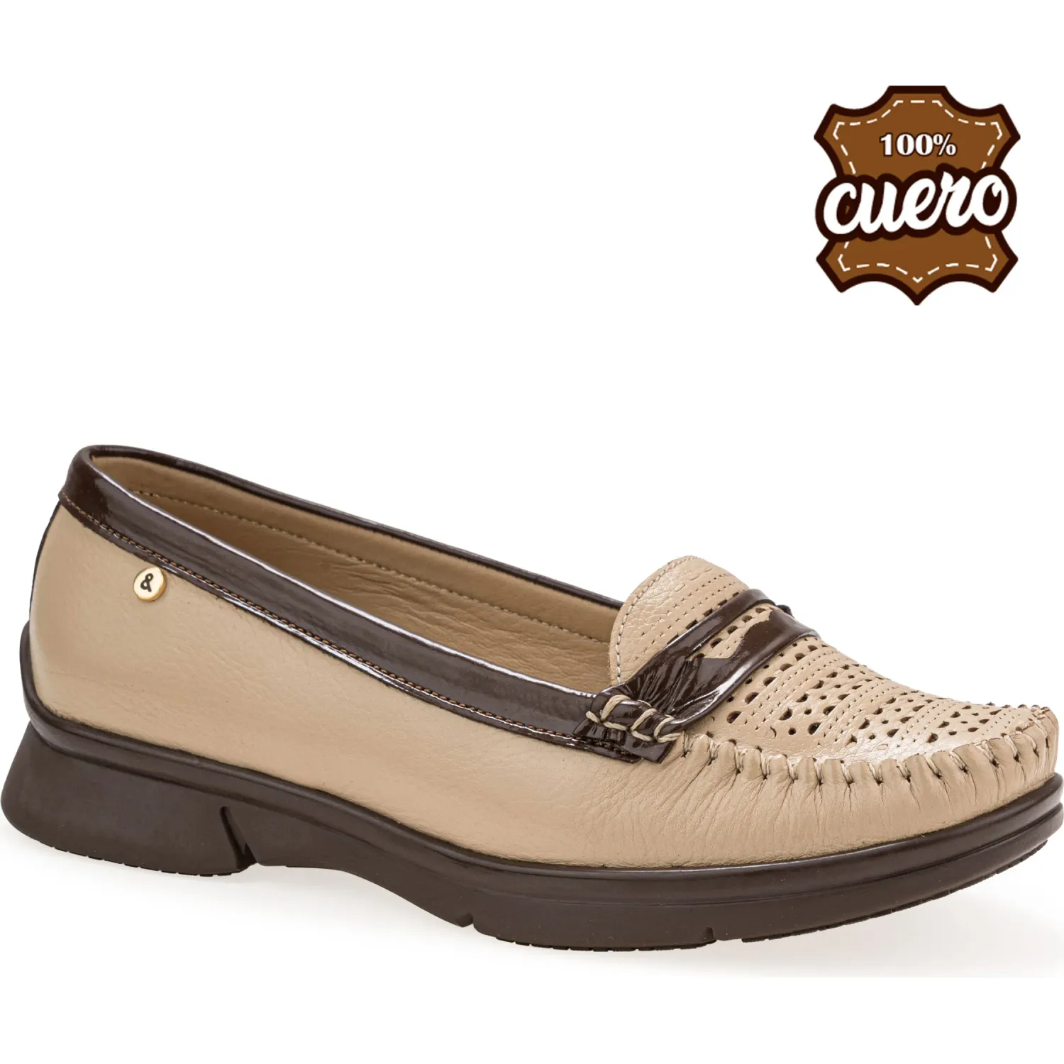 Mocasin Par&Ss Casual De Cuero Mujer Ceza-Ka26q1 color beige | Platanitos