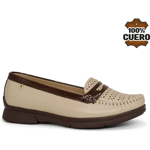 Mocasin Par&Ss Casual De Cuero Mujer Ceza-Ka26q1 color beige | Platanitos