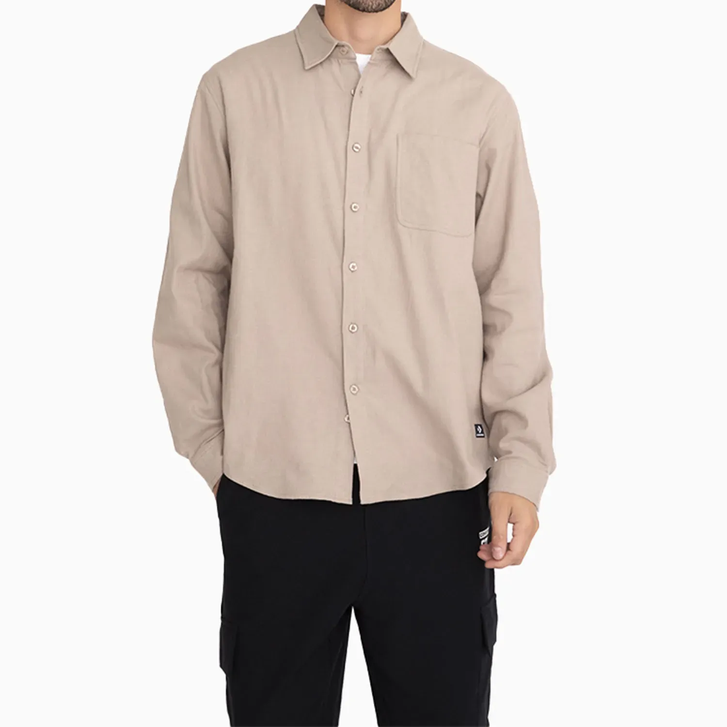 Camisa Converse Manga Larga Hombre Basic Cnvsp26m color beige | Platanitos