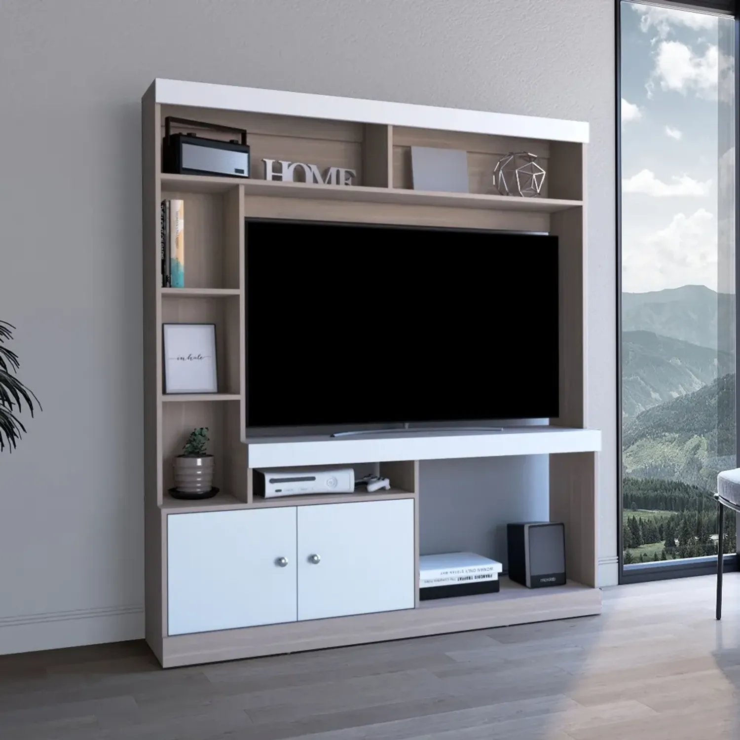 TUHOME Estante Tuhome Tv65, 2 Puertas Dante color bardolino y blanco | Platanitos