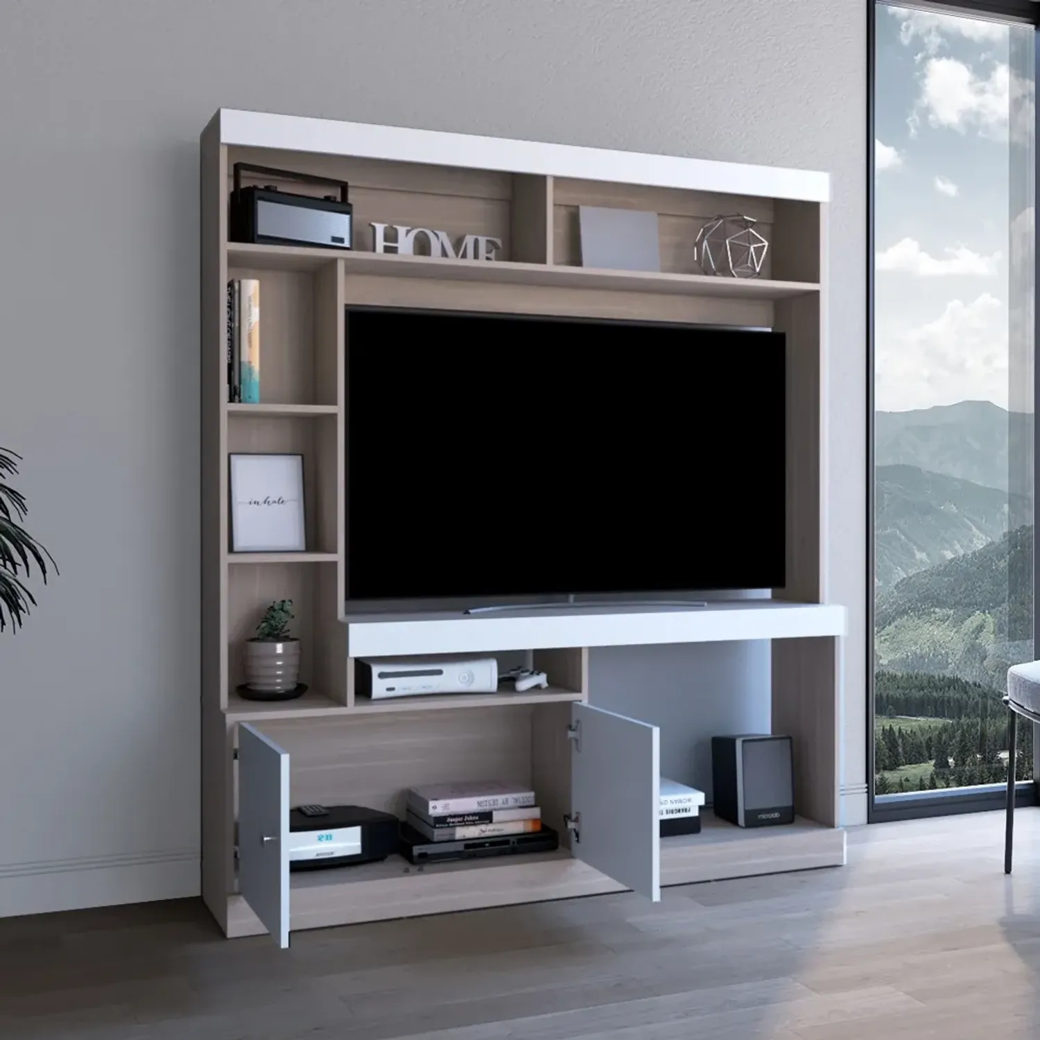 TUHOME Estante Tuhome Tv65, 2 Puertas Dante color bardolino y blanco | Platanitos