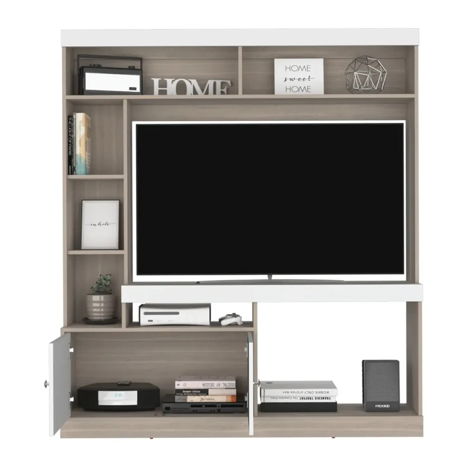 TUHOME Estante Tuhome Tv65, 2 Puertas Dante color bardolino y blanco | Platanitos