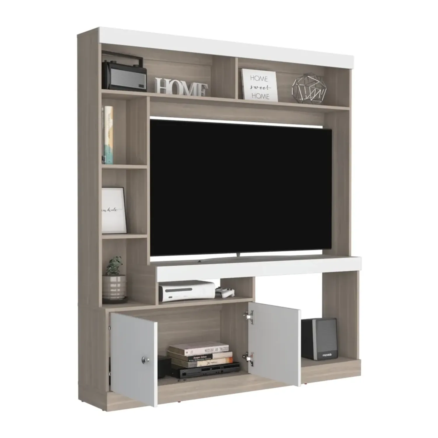 TUHOME Estante Tuhome Tv65, 2 Puertas Dante color bardolino y blanco | Platanitos