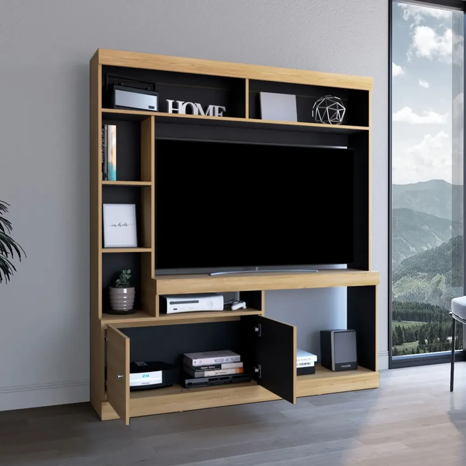 Estante Tuhome Tv65, 2 Puertas Dante color fresno europeo y wengue | Platanitos
