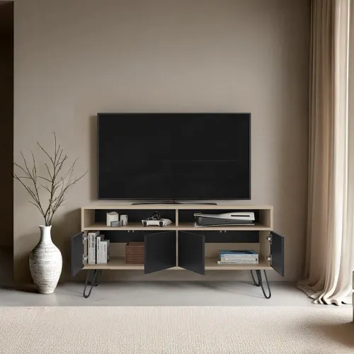 TUHOME Rack Tv55,  4 Puertas Vassel