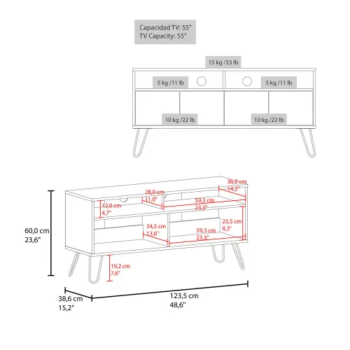 TUHOME Rack Tv55,  4 Puertas Vassel
