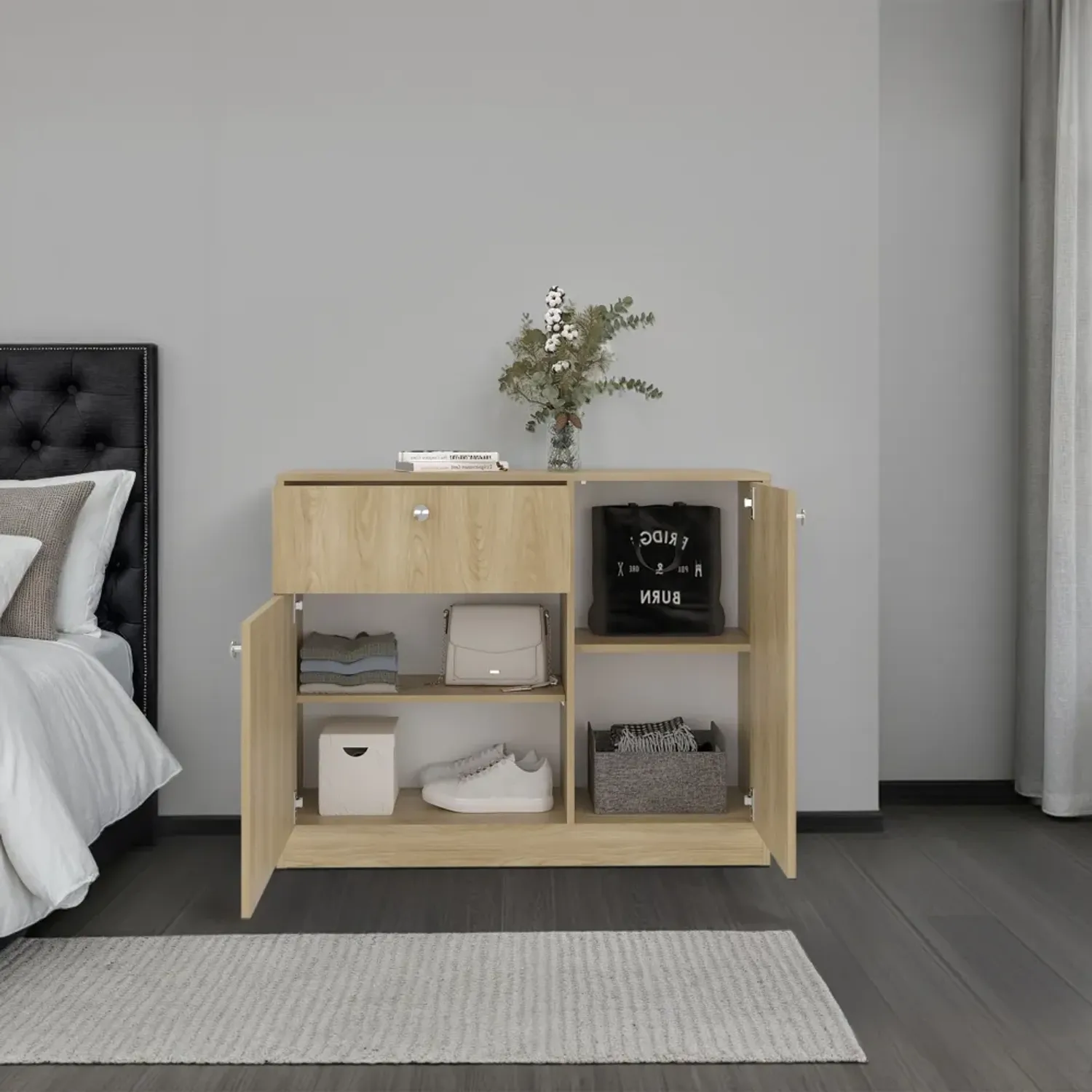 Comoda Tuhome 1 Cajon 2 Puertas Praga color fresno | Platanitos