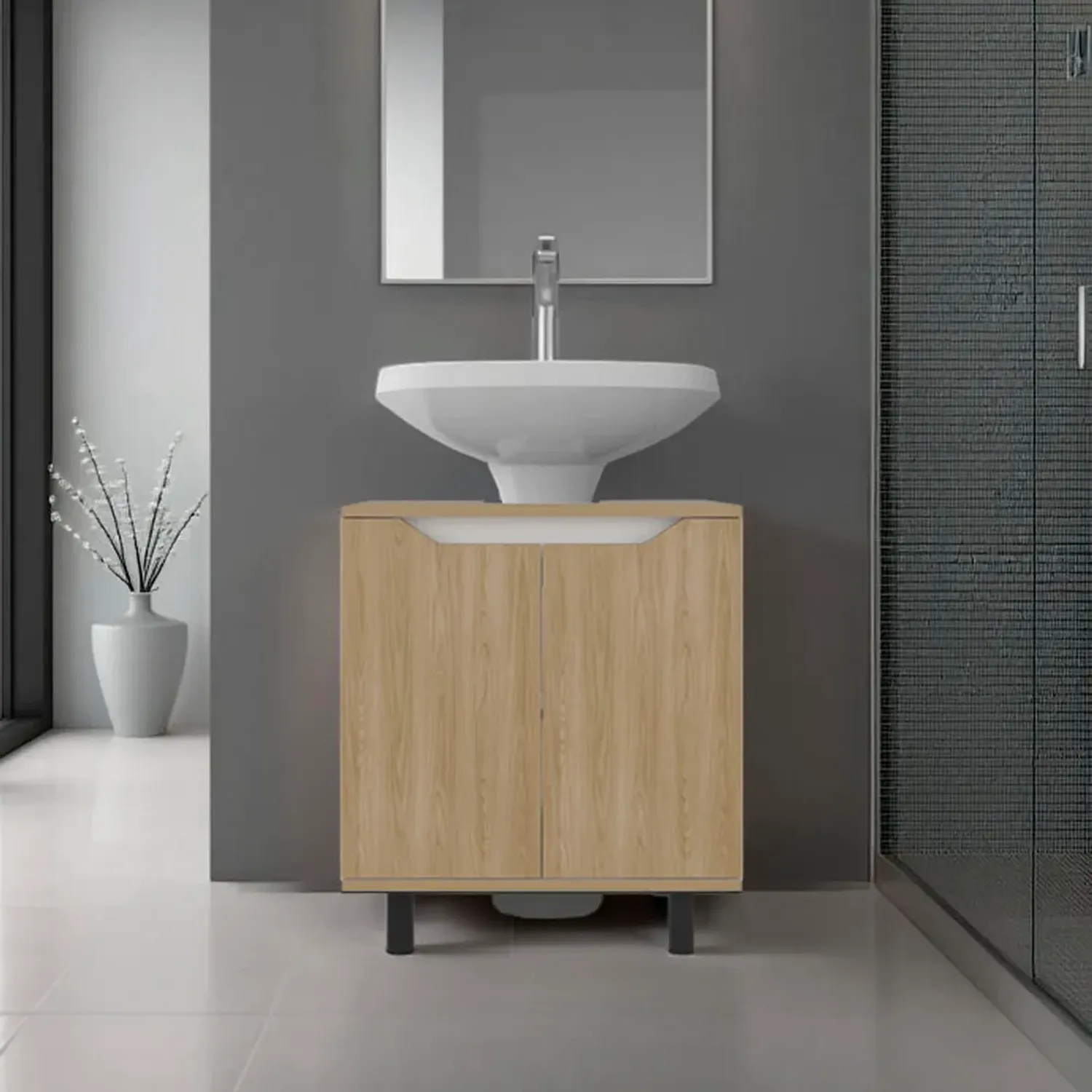 Mueble Tuhome Para Lavamanos 2 Puertas Marlo color fresno y blanco | Platanitos