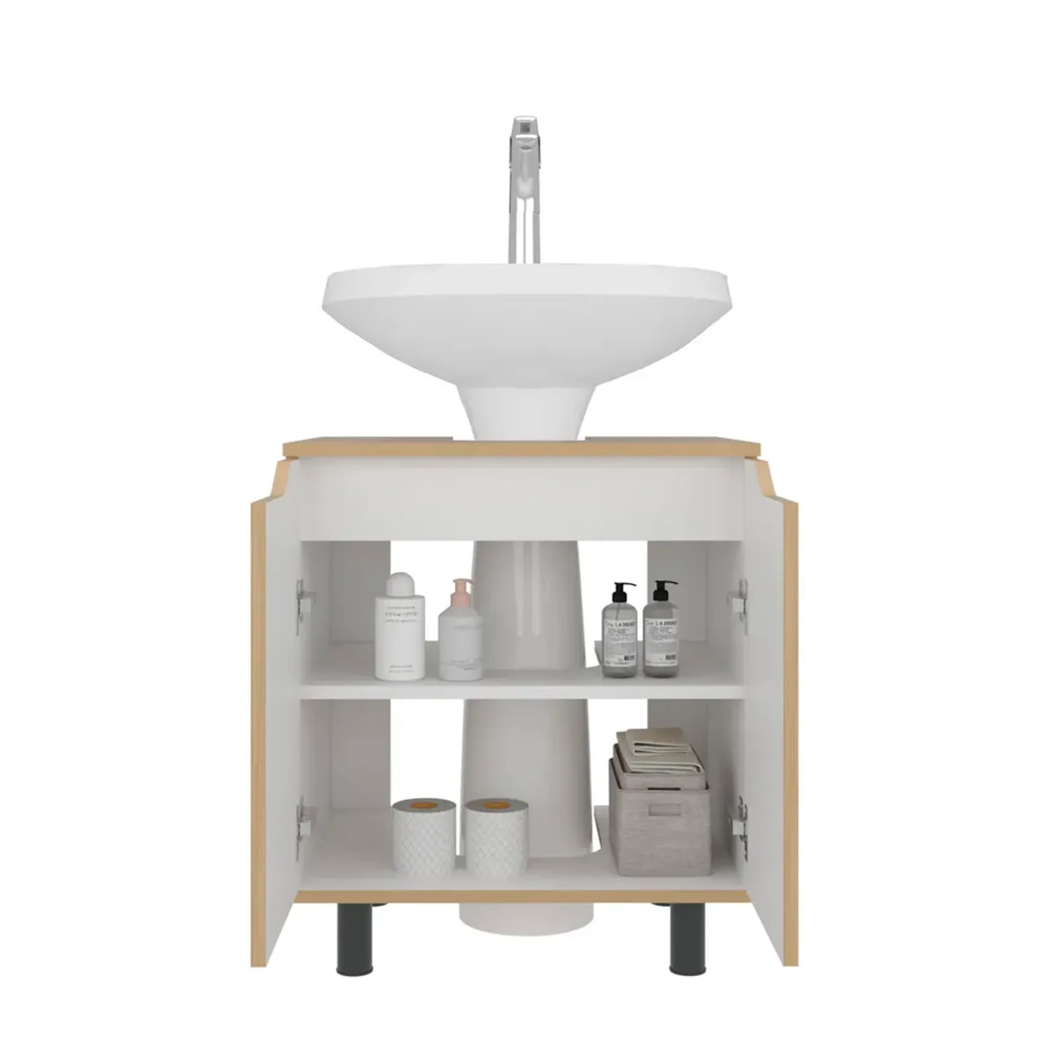 Mueble Tuhome Para Lavamanos 2 Puertas Marlo color fresno y blanco | Platanitos