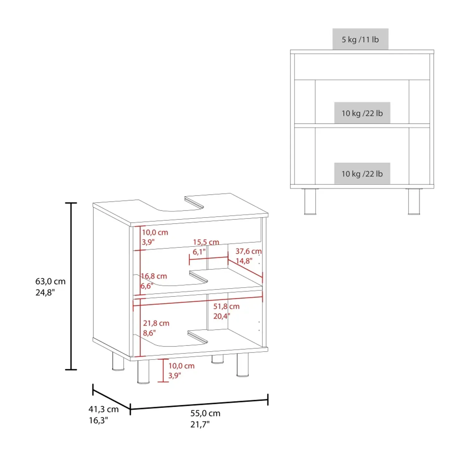 Mueble Tuhome Para Lavamanos 2 Puertas Marlo color fresno y blanco | Platanitos