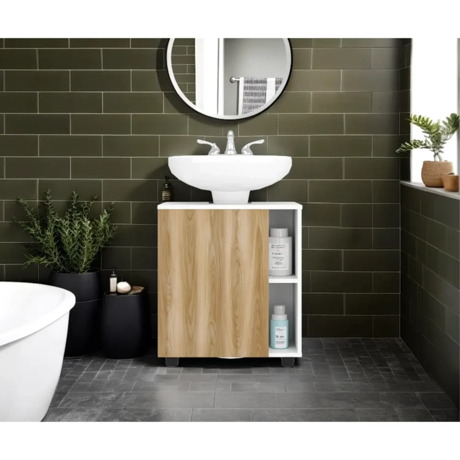 Mueble Tuhome Para Lavamanos 1 Puerta Pascuale color blanco y fresno | Platanitos
