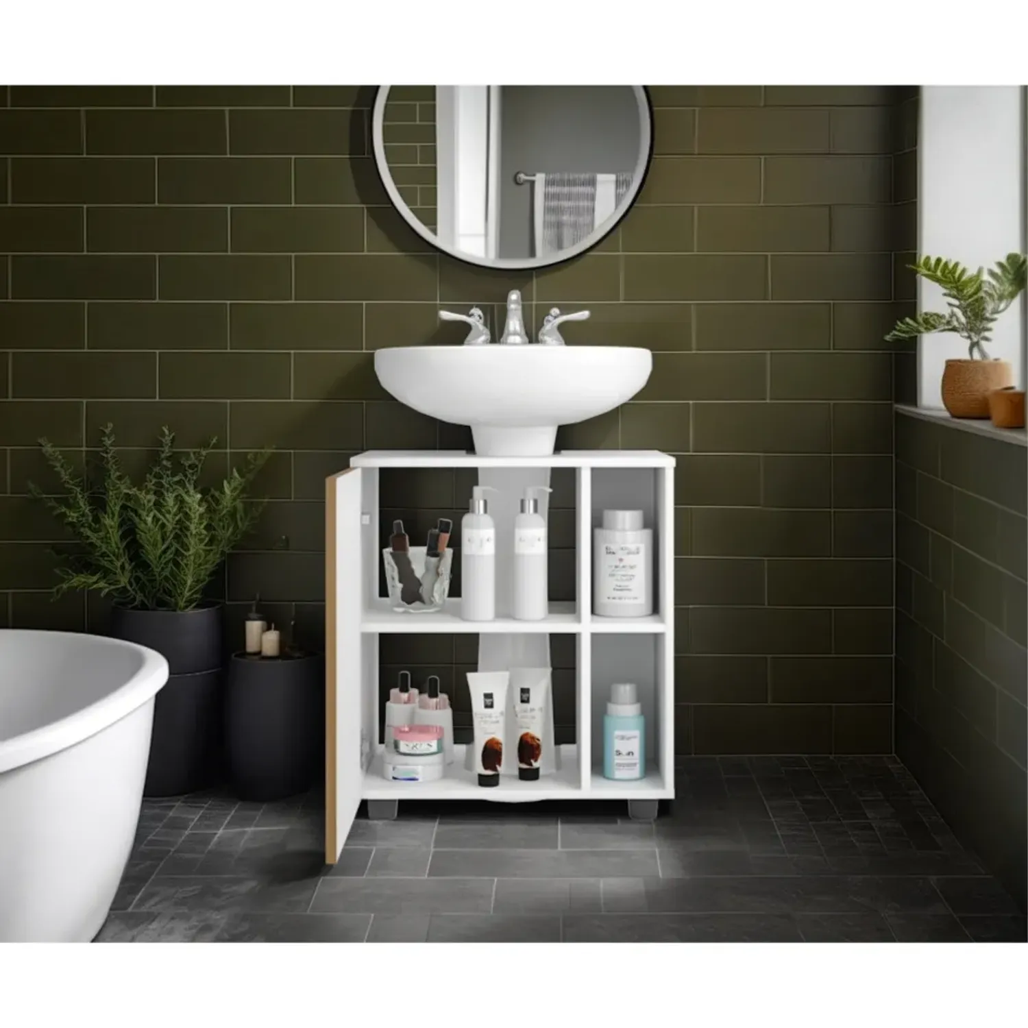 Mueble Tuhome Para Lavamanos 1 Puerta Pascuale color blanco y fresno | Platanitos