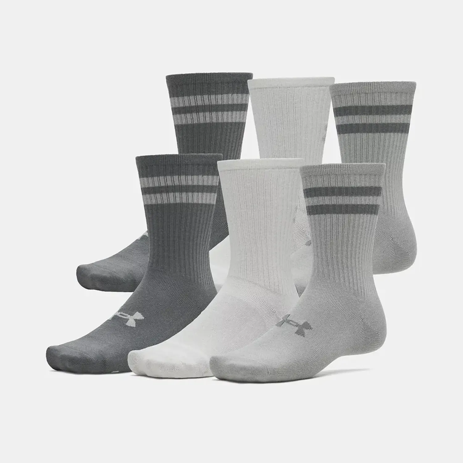 Medias Under Armour Largas Essential Unisex  - 6 Pares color blanco / gris / negro | Platanitos