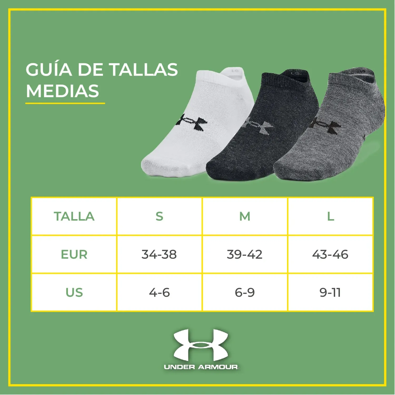 Medias Under Armour Largas Essential Unisex  - 6 Pares color blanco / gris / negro | Platanitos