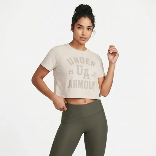 Polo Under Armour Urbano Mujer Varsity Boxy Crop color beige | Platanitos