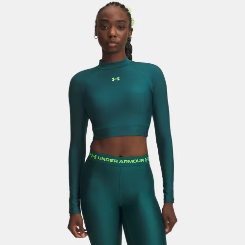 Polo Under Armour Training Mujer Heatgear Crop Mock Ls color verde | Platanitos