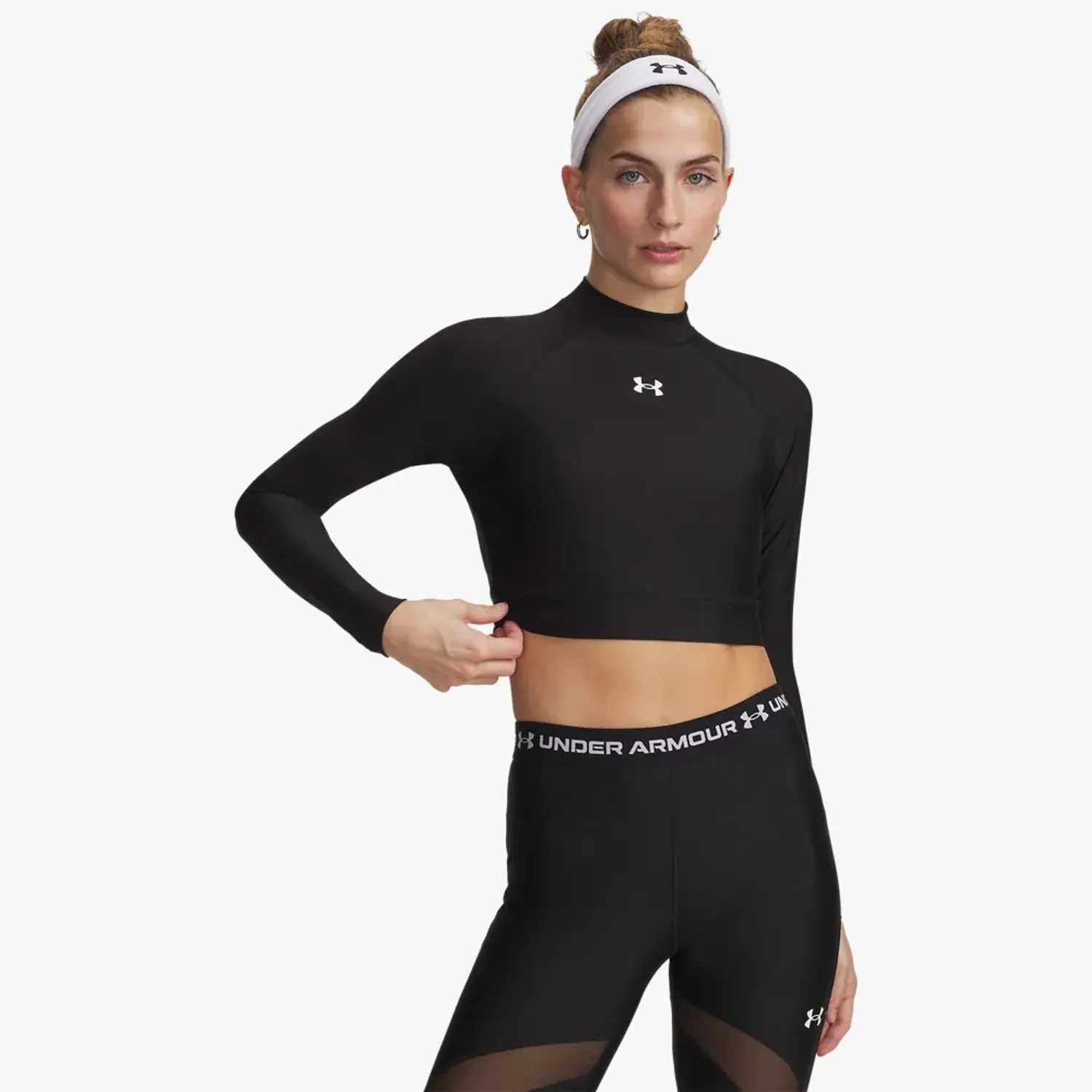 Polo Under Armour Training Mujer Heatgear Crop Mock Ls color negro | Platanitos