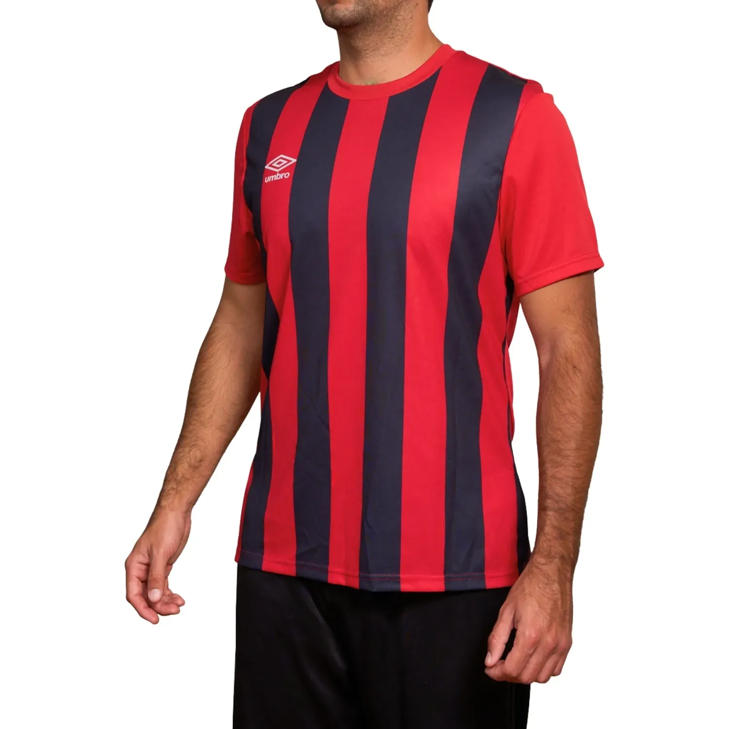 Camiseta Umbro Futbol Hombre Kstwj01 Striped Jersey Ss - Adult color rojo / negro | Platanitos