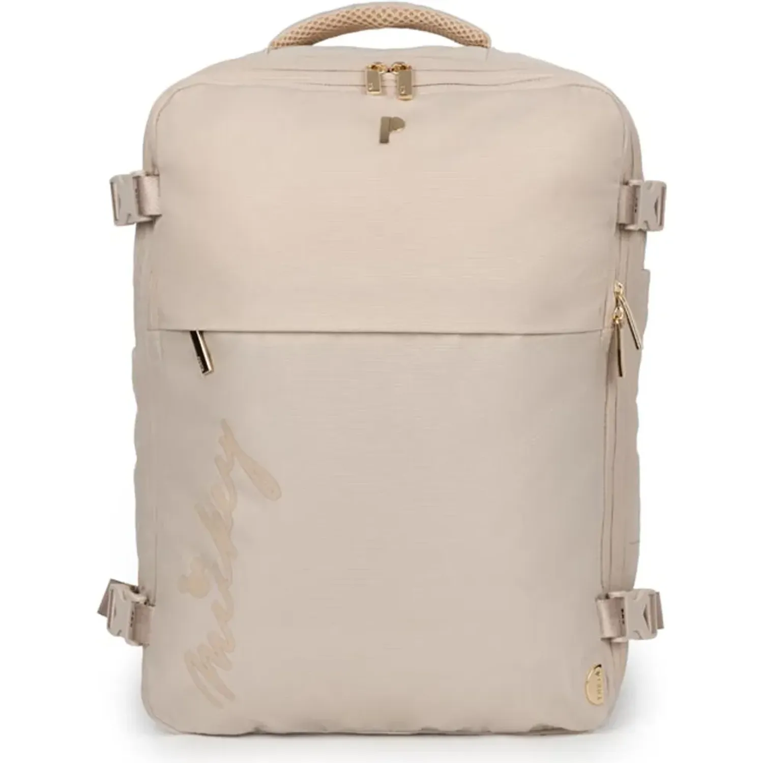 Mochila Porta Viajera Unisex Viso Mickey Iconic color beige | Platanitos