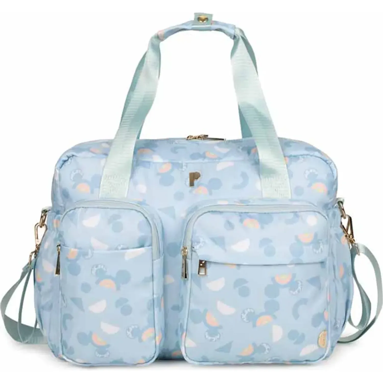 Pañalera Porta Mujer Trina Mickey Rainbow color celeste | Platanitos