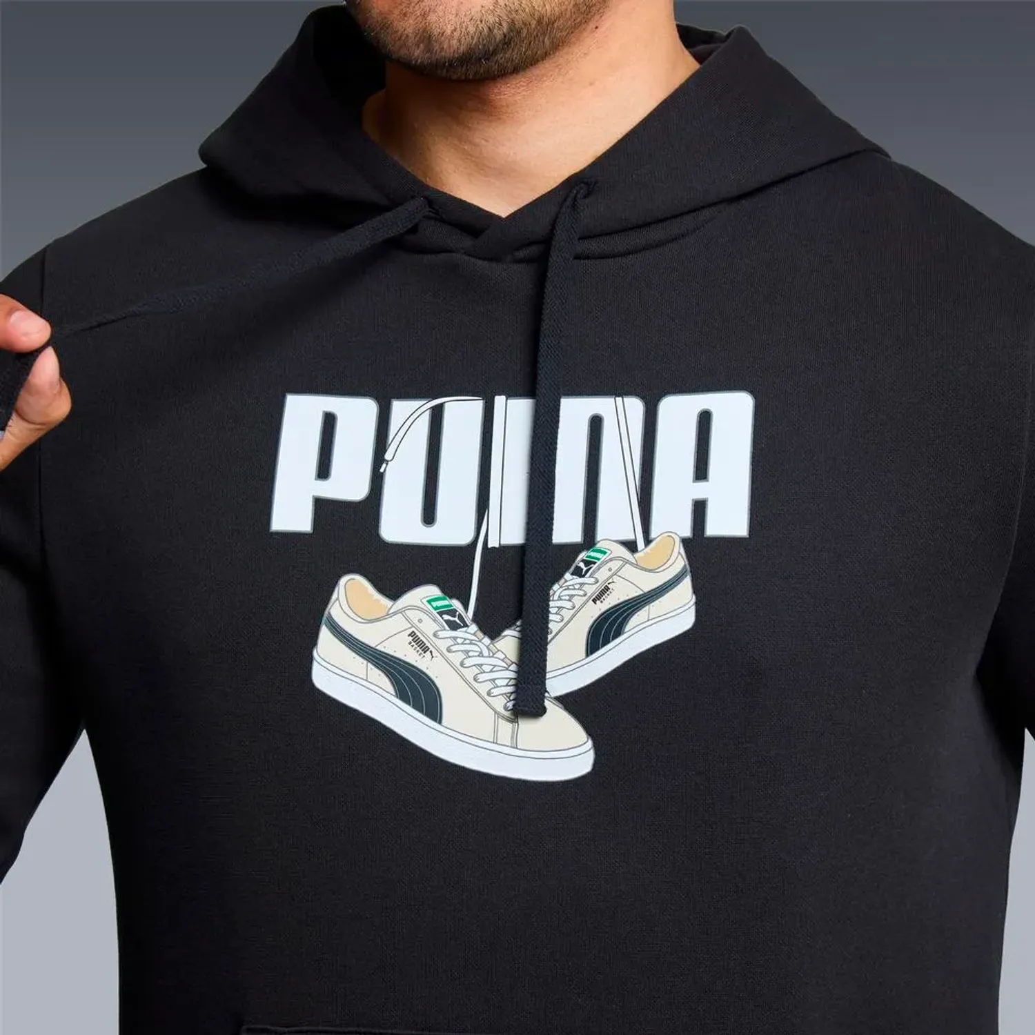 Polera Puma Deportivo Hombre Ess Graphic Sneaker Hoodie Fl color negro | Platanitos