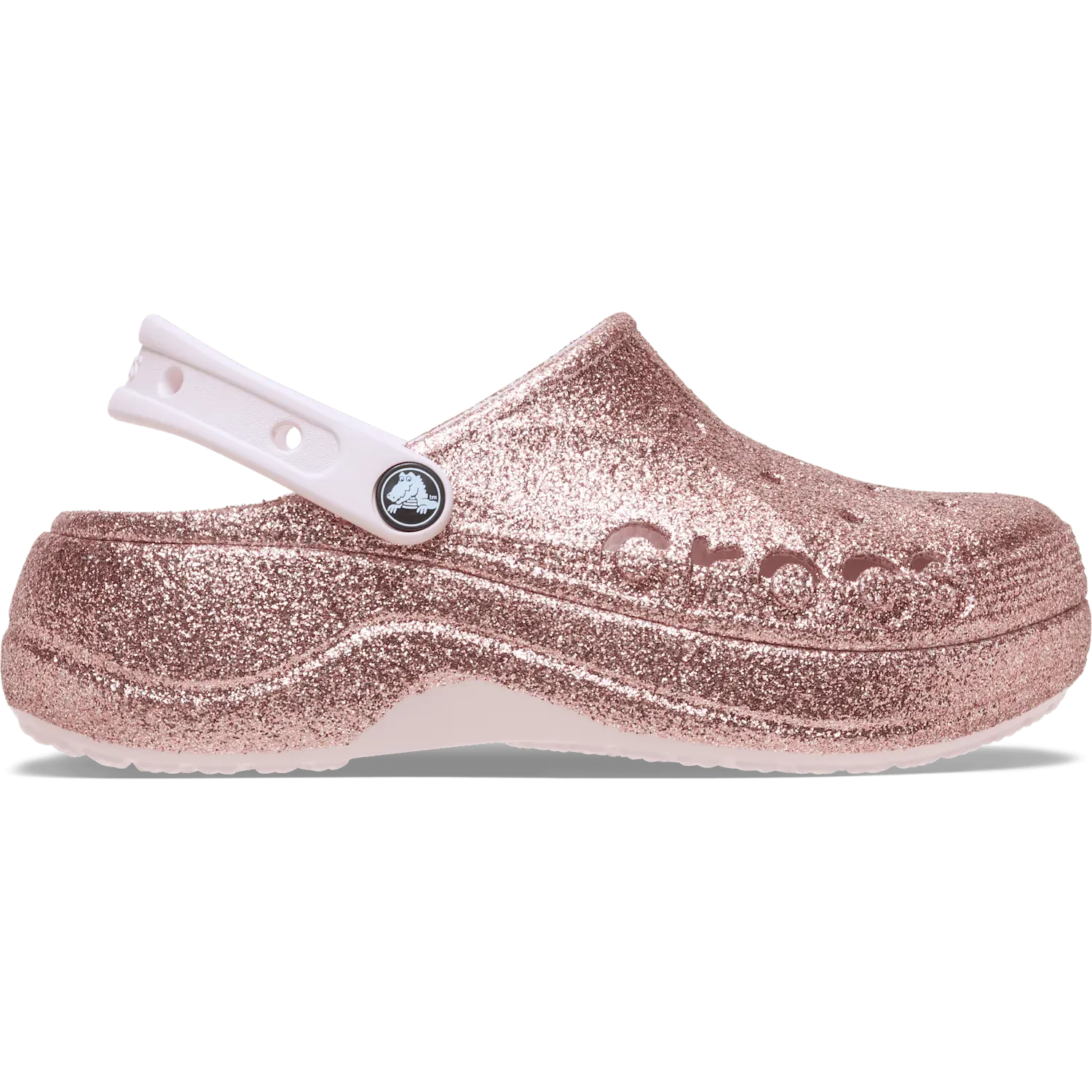 Zuecos Crocs Mujer Baya Platform Glitter Clog color rosado | Platanitos