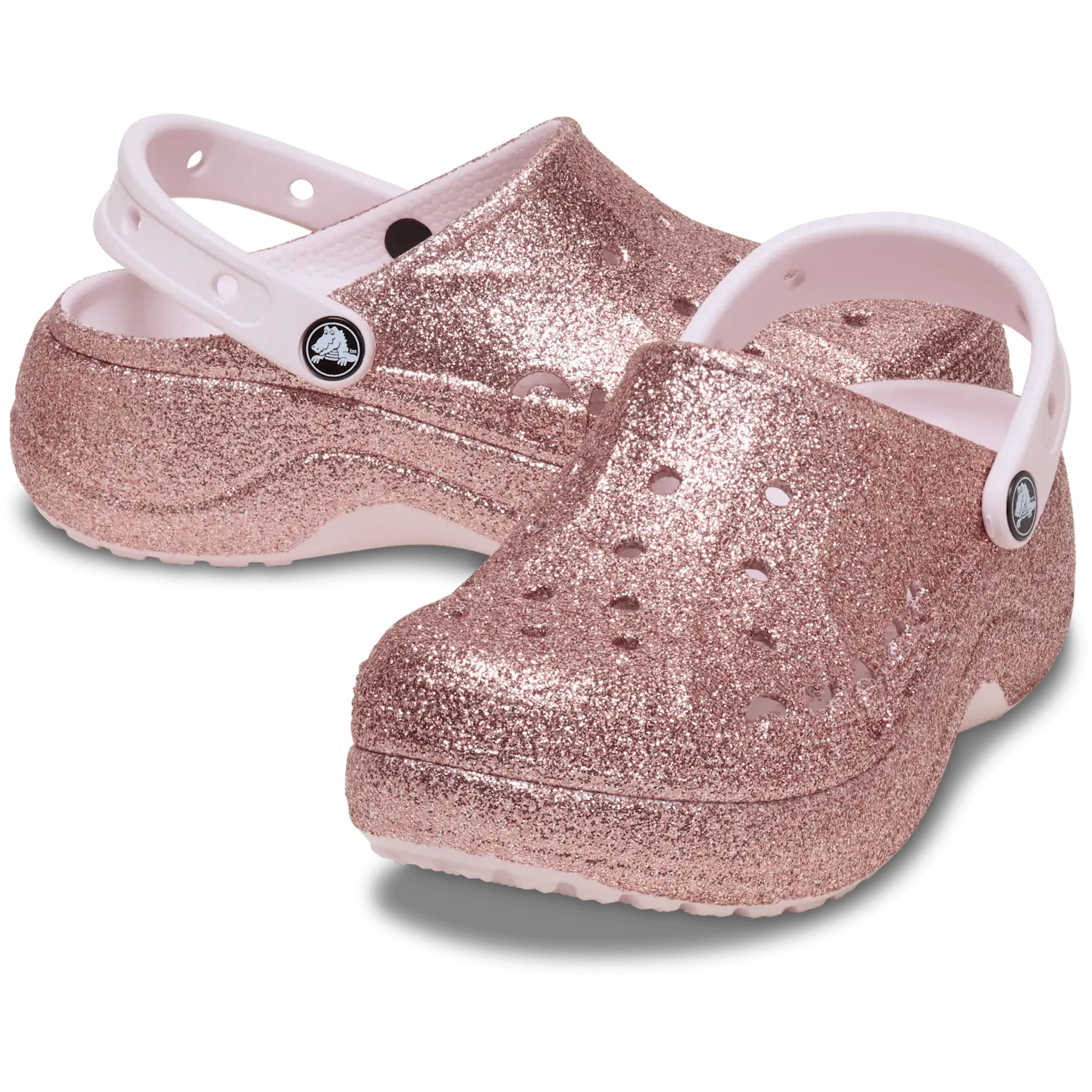 Zuecos Crocs Mujer Baya Platform Glitter Clog color rosado | Platanitos