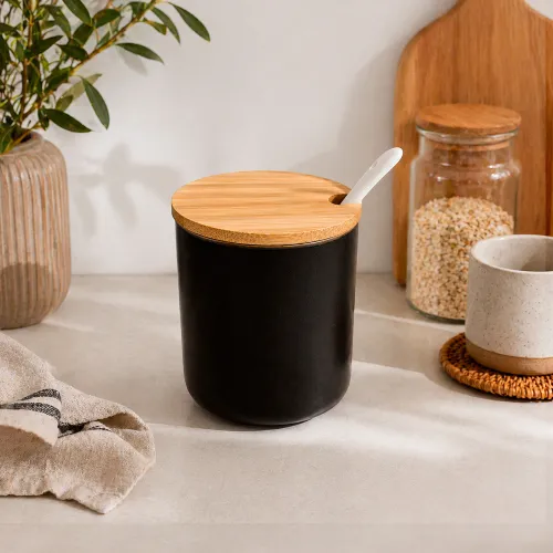 ICHIMATSU Frasco De Porcelana Con Tapa De Madera Y Cucharita De 310 Ml