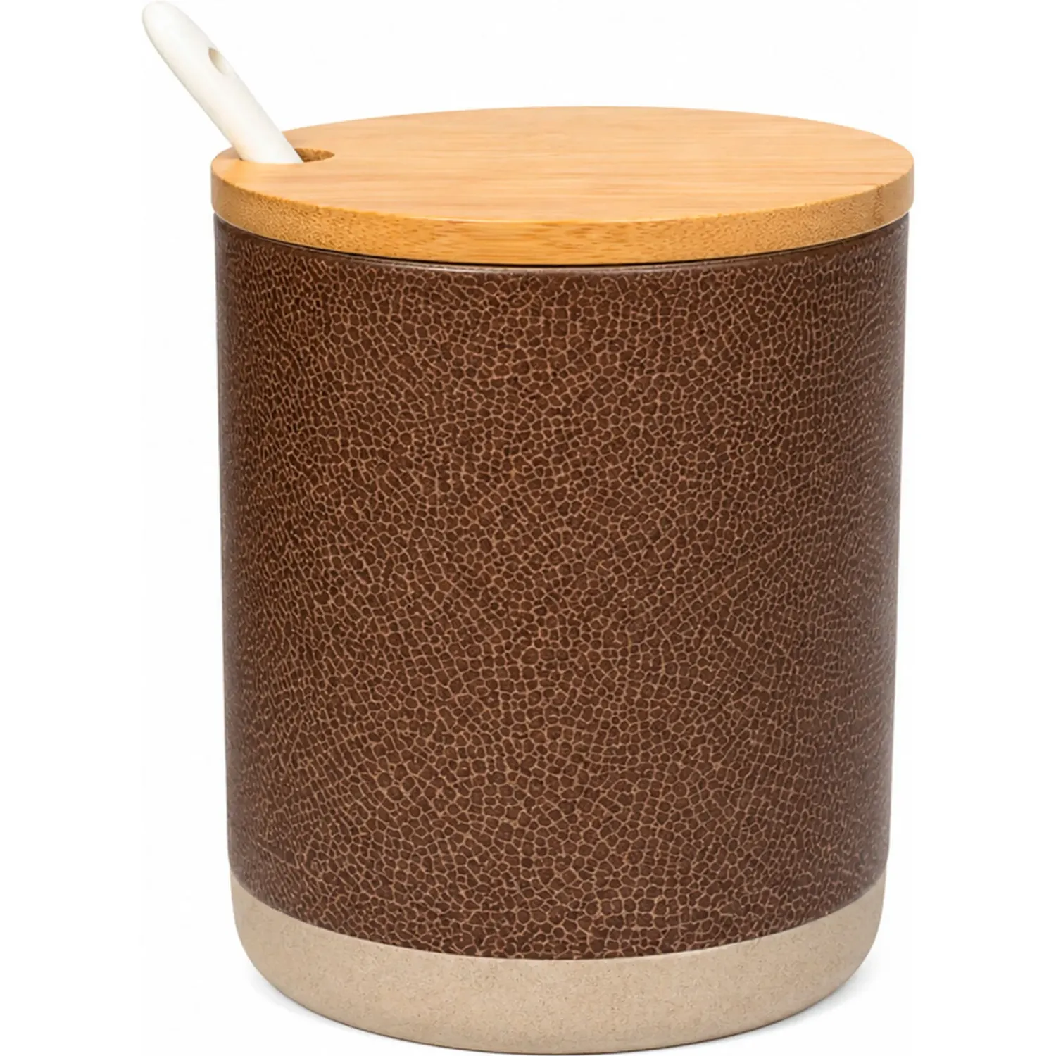Frasco Ichimatsu De Porcelana Con Tapa De Madera Y Cucharita De 310 Ml color marron | Platanitos