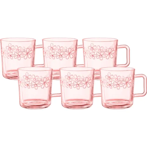 ICHIMATSU Set X 6 Tazas De Vidrio Decorado De Flores Color Rojo De 270ml