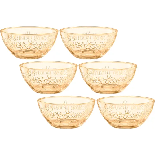 ICHIMATSU Set X 6 Dulceras De Vidrio Decorado De Flores Color Amarillo De 380ml
