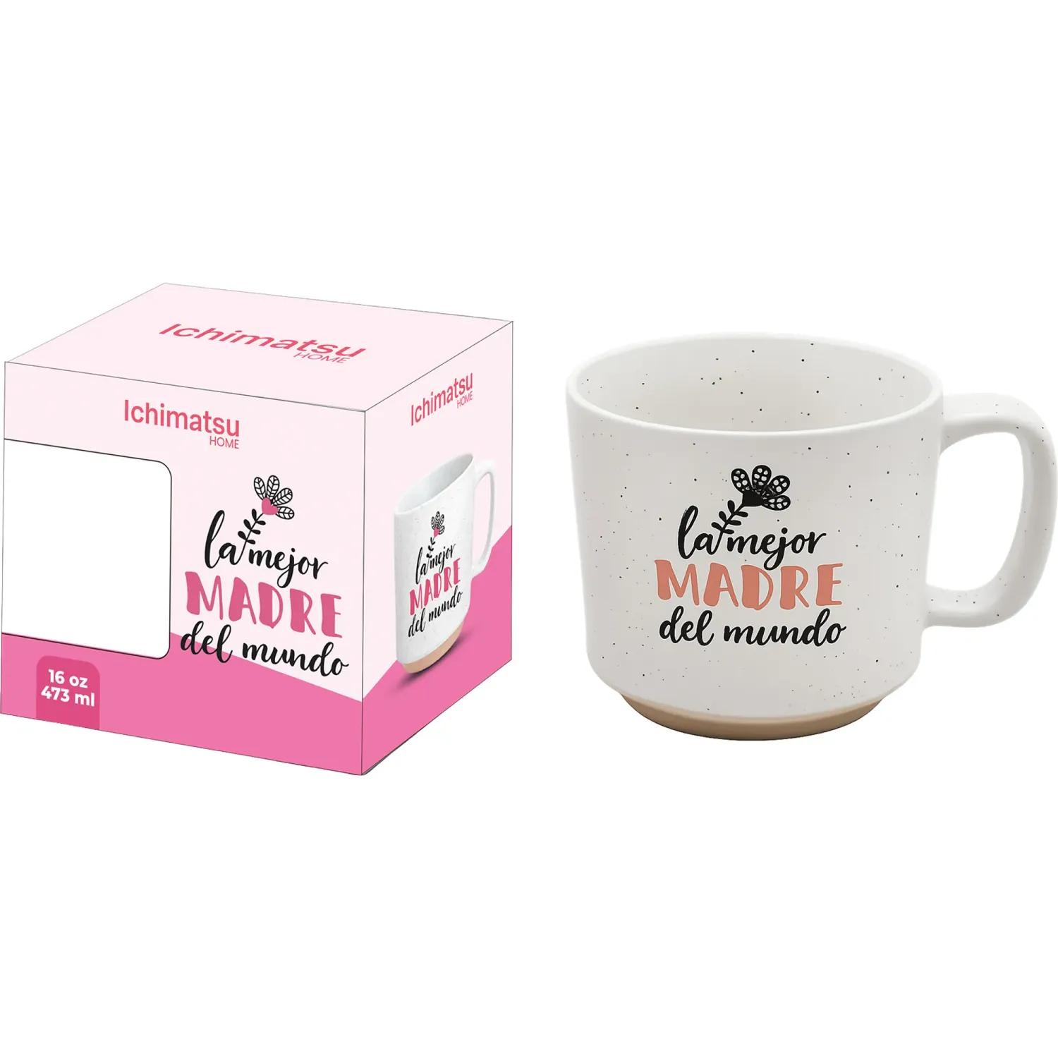 ICHIMATSU Taza Ichimatsu De Loza Mate 16 Oz Con Estuche Decorado Dia De La Madre color blanco | Platanitos