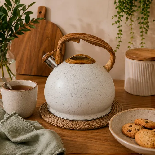 ICHIMATSU Tetera Blanca De 5 Litros Con Asa Estilo Madera