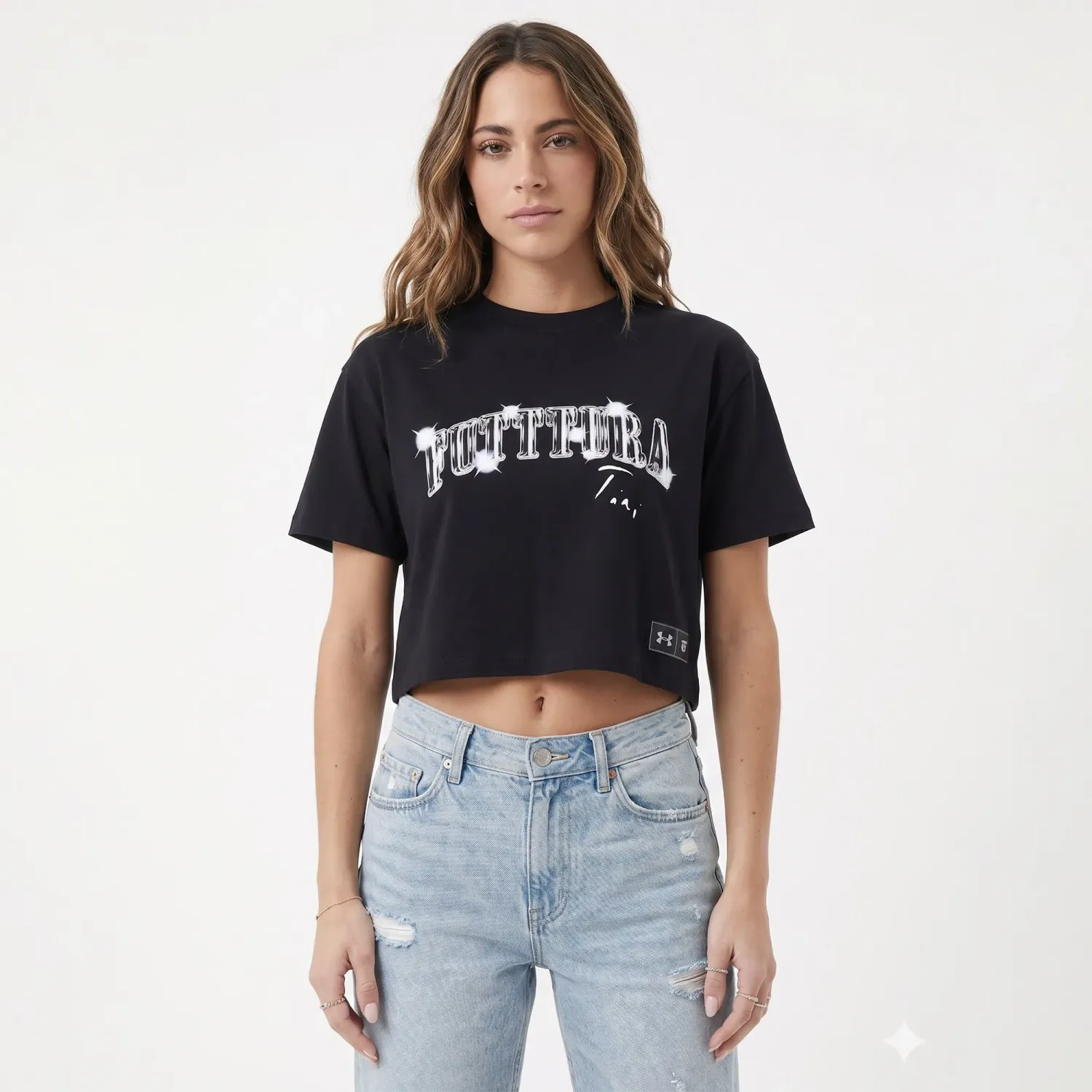 Polo Under Armour Tini Mujer Live Crop Ss  Futttura color negro | Platanitos