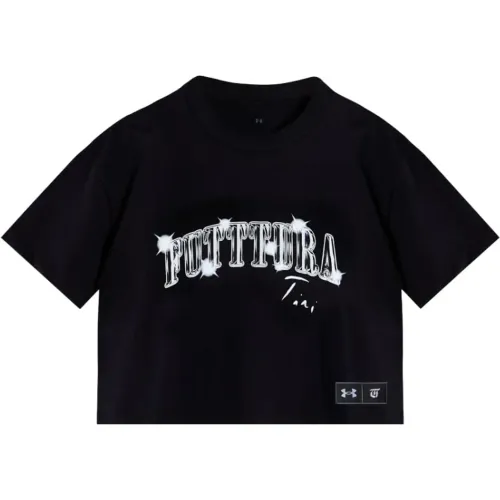 Hombre Mujer Under Armour Negro Polo Unisex W Live Crop Ss Tini Futttura