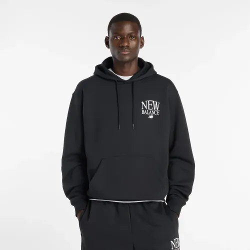 Polera New Balance Deportiva Hombre Reimagined Fleece Hoodie color negro | Platanitos