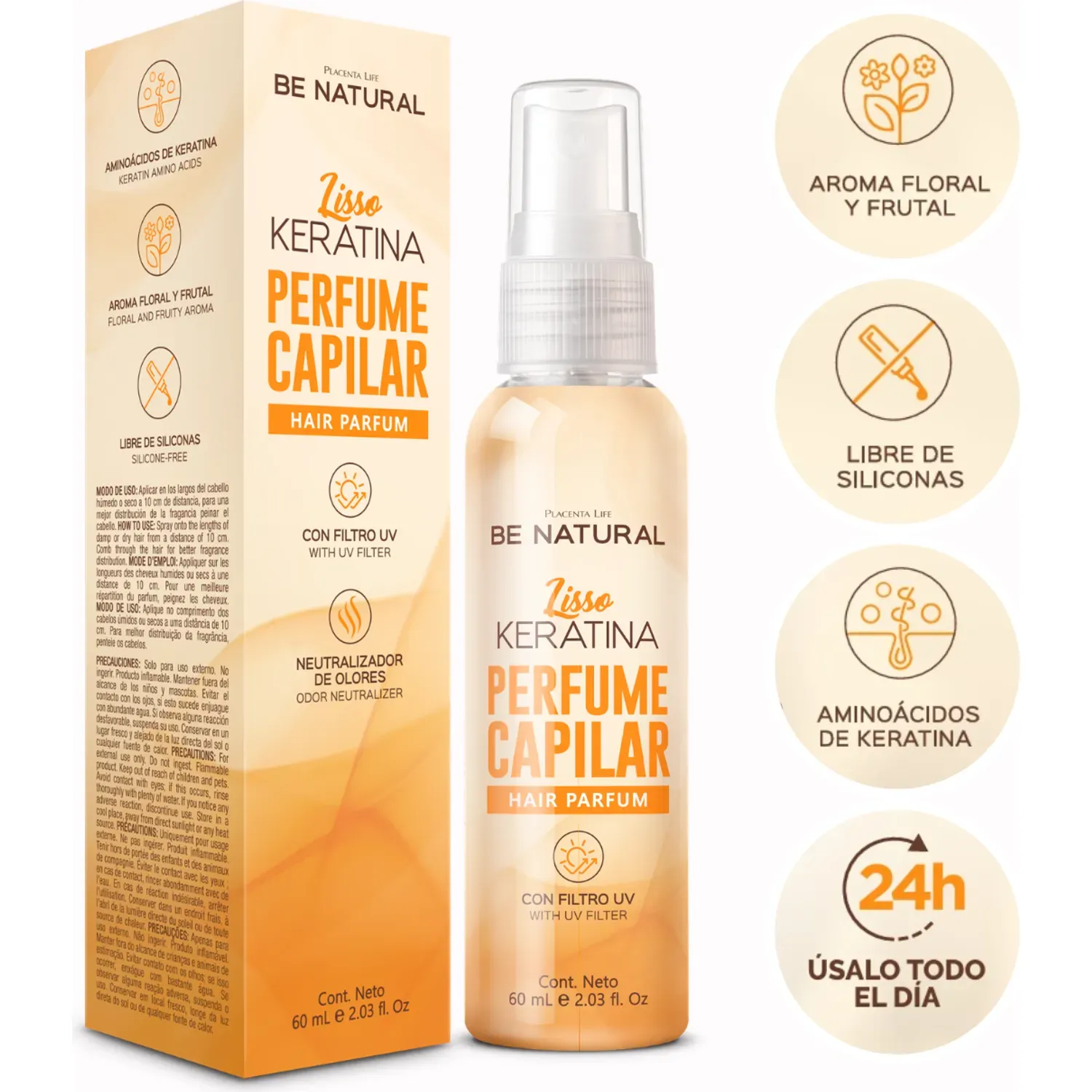 BE NATURAL Perfume Be Natural Capilar Lisso Keratina 60ml Be Natural color naranja | Platanitos