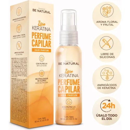 Perfume Be Natural Capilar Lisso Keratina 60ml Be Natural color naranja | Platanitos
