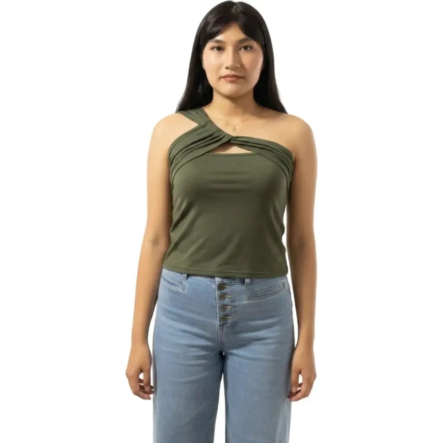 Blusa Angels Tiras Cruzadas Mujer 009b color verde militar | Platanitos