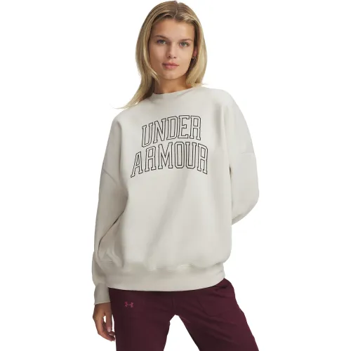 Polera Under Armour Deportiva Mujer Rival Flc Os Varsity Crew color beige | Platanitos