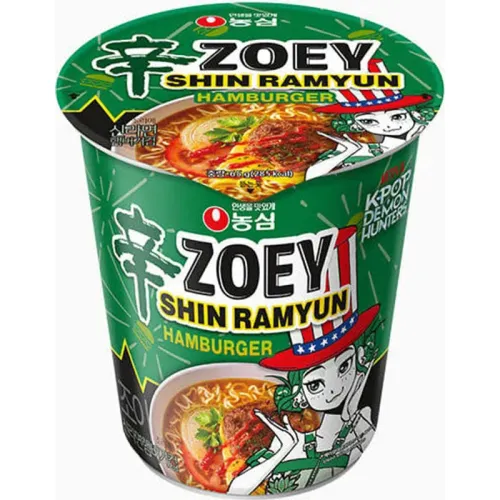 Shin Selion Cup Ramyun Burger (Zoey) 68gr. Demon Hunters color varios | Platanitos