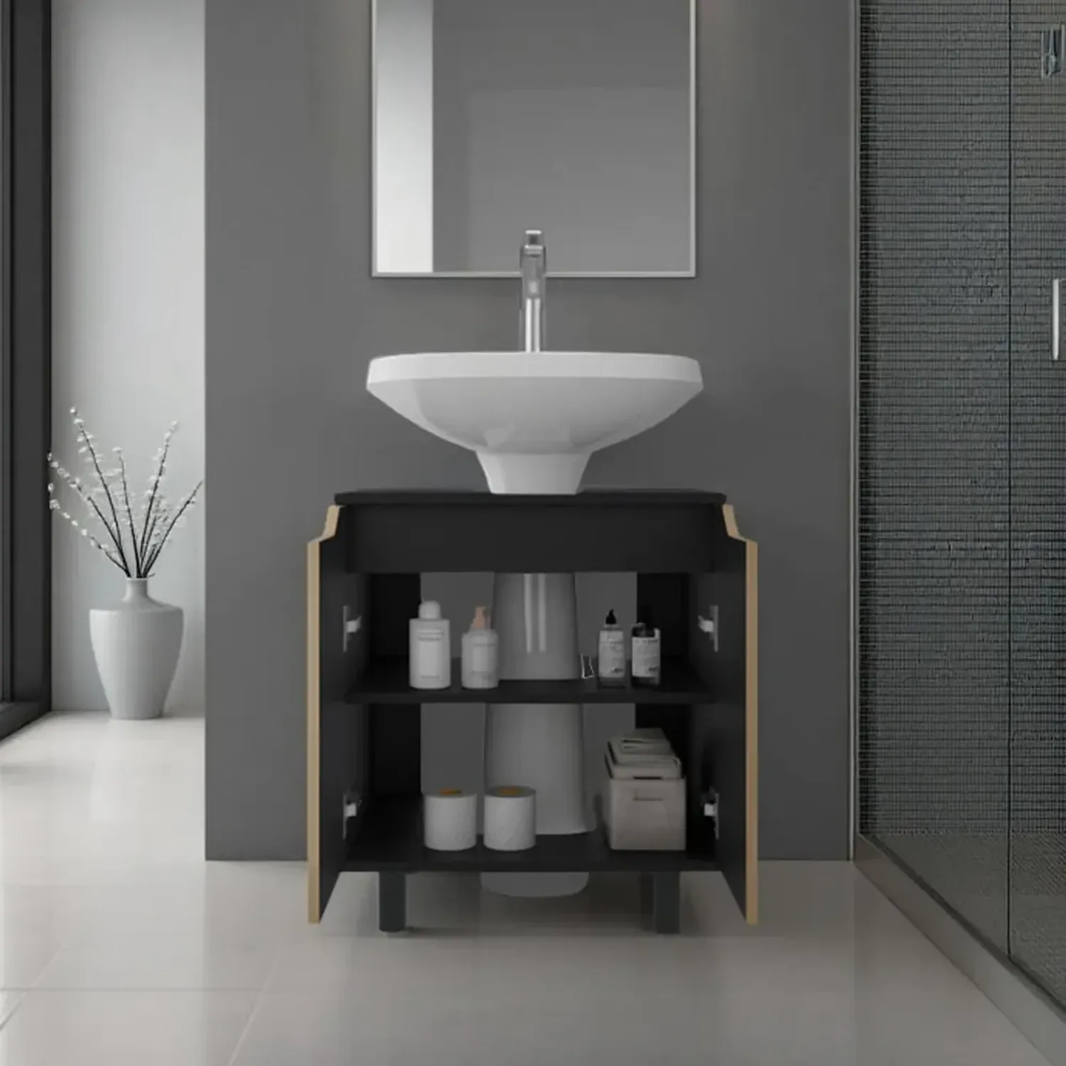 Mueble Tuhome Para Lavamanos 2 Puertas Marlo color wengue y fresno | Platanitos
