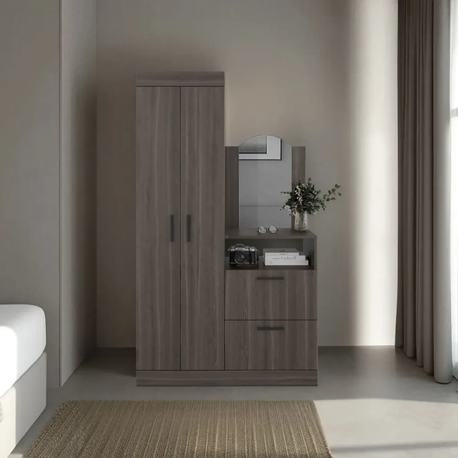 Ropero Tuhome Cómoda Con Espejo 3 Puertas 1 Cajón Praga color milan | Platanitos