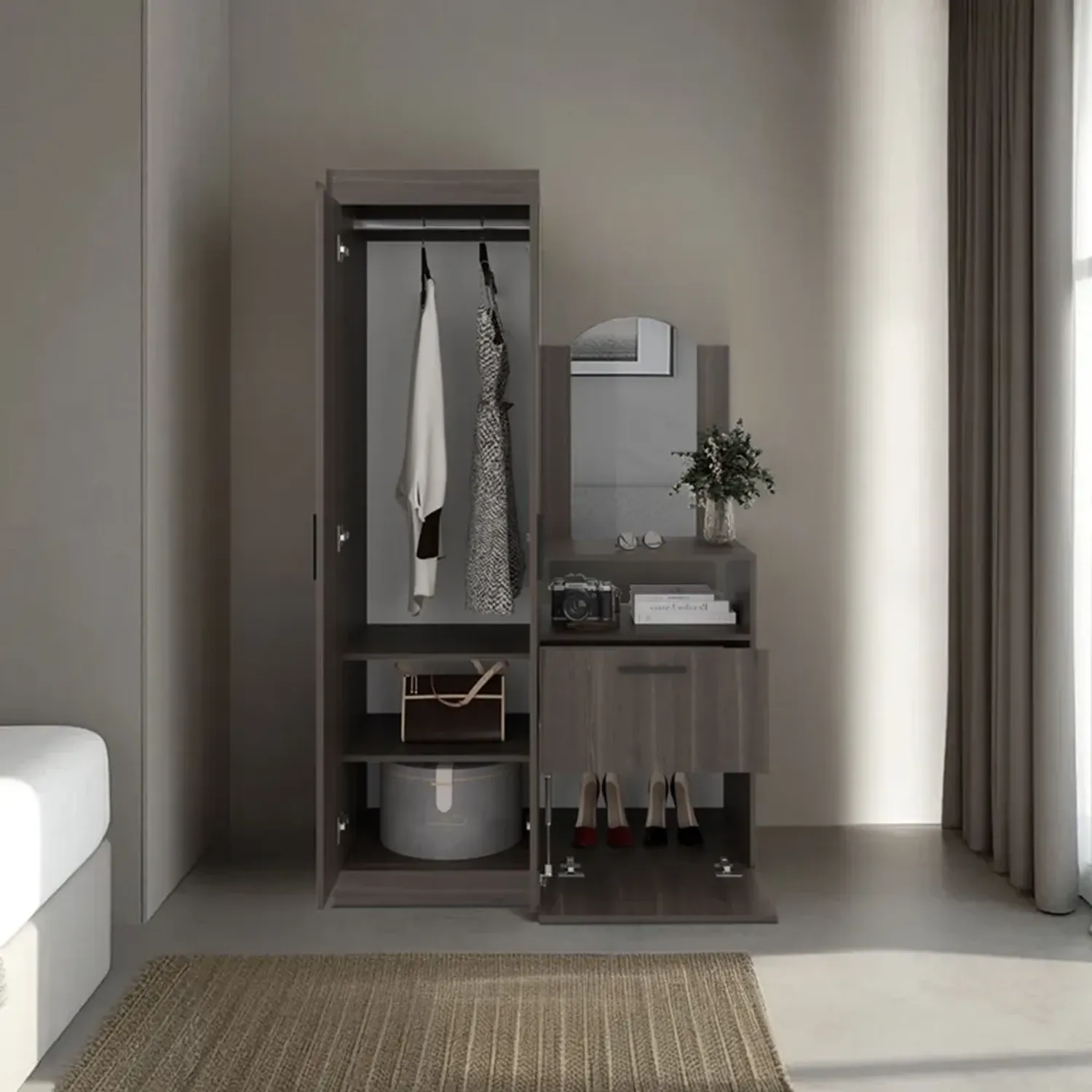 Ropero Tuhome Cómoda Con Espejo 3 Puertas 1 Cajón Praga color milan | Platanitos