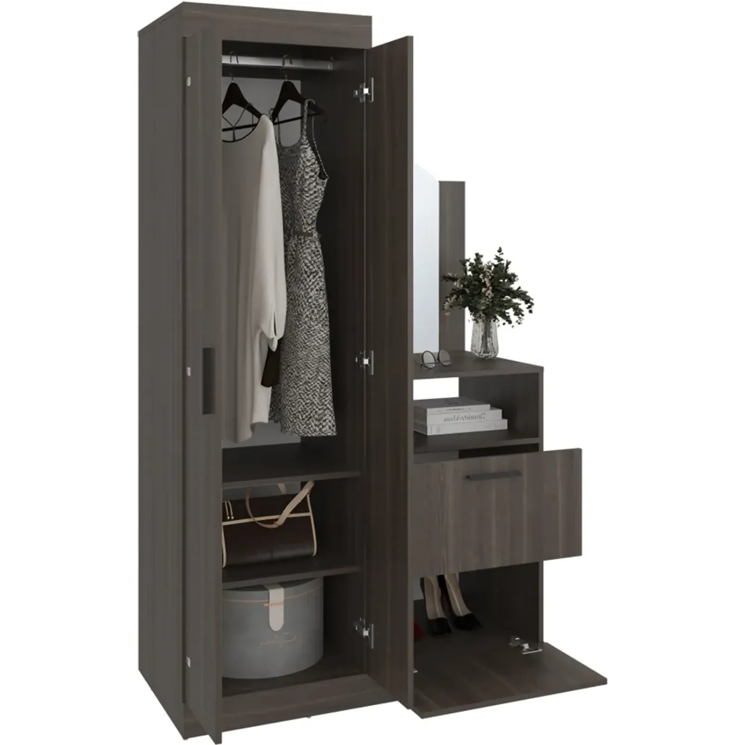 Ropero Tuhome Cómoda Con Espejo 3 Puertas 1 Cajón Praga color milan | Platanitos