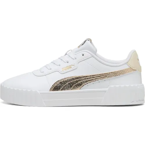 Zapatillas Puma Urbanas Mujer Carina 3.0 Metallic Whisper color blanco | Platanitos