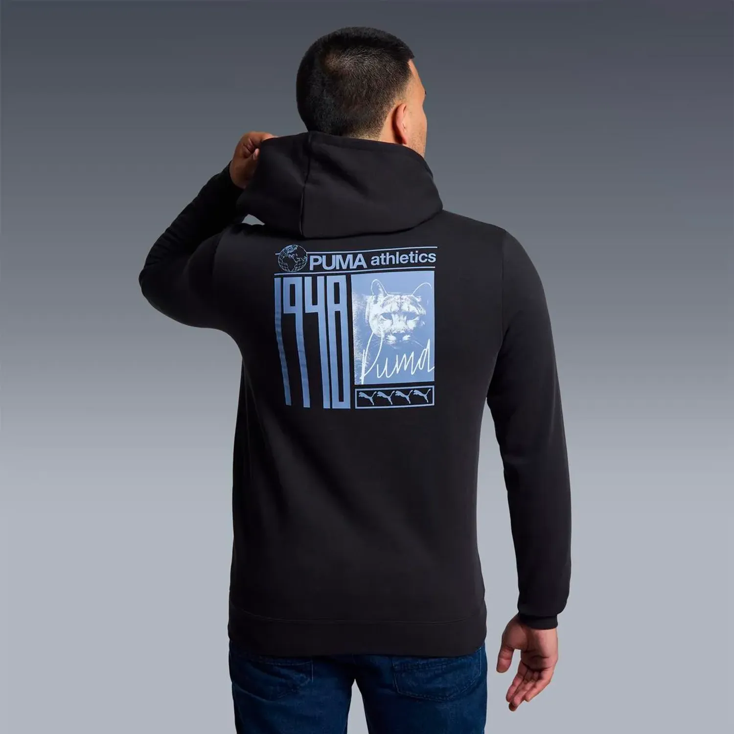 Puma Polera Puma Deportiva Hombre Ess Graphic Photoprint Hoodie color negro | Platanitos