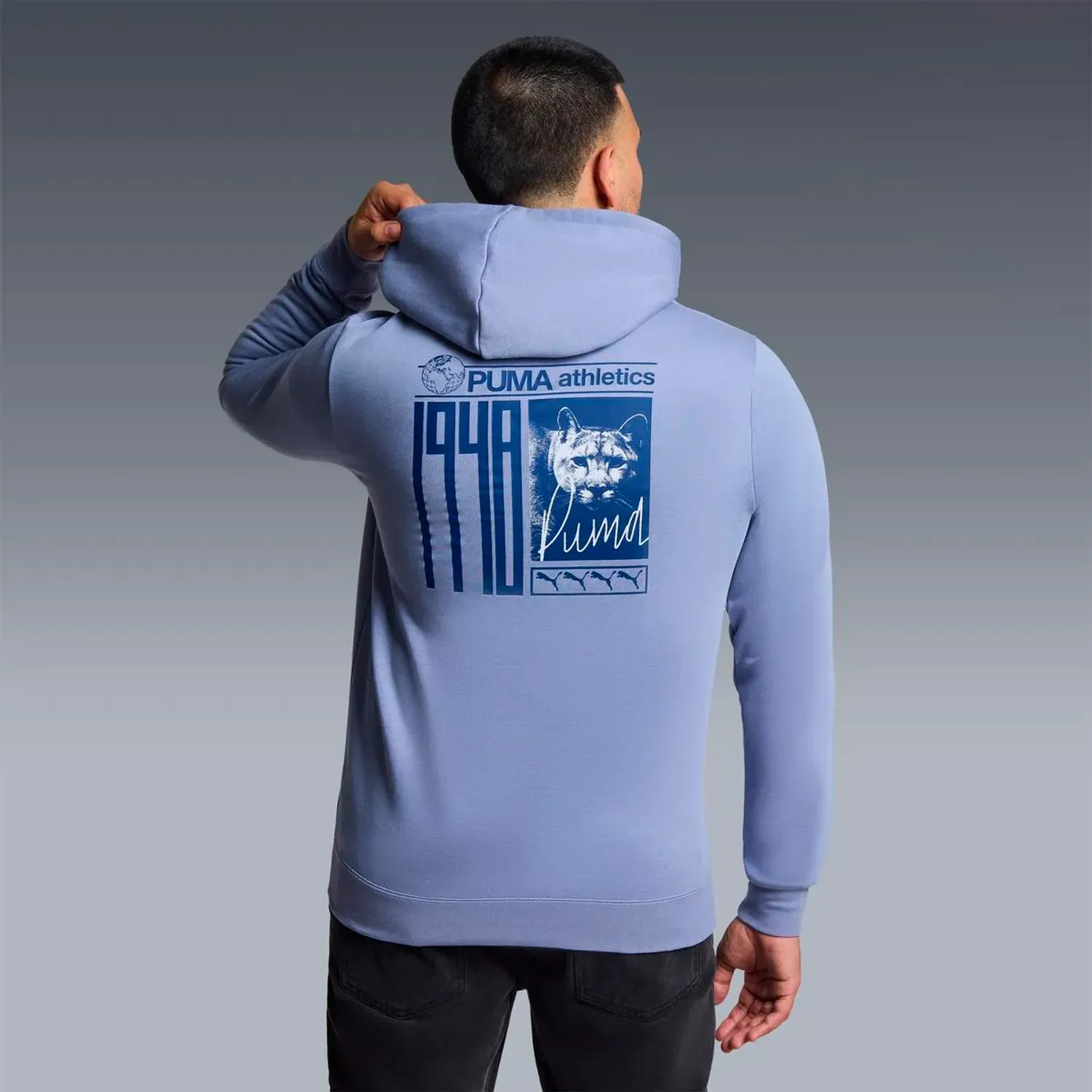 Puma Polera Puma Deportiva Hombre Ess Graphic Photoprint Hoodie color gris | Platanitos