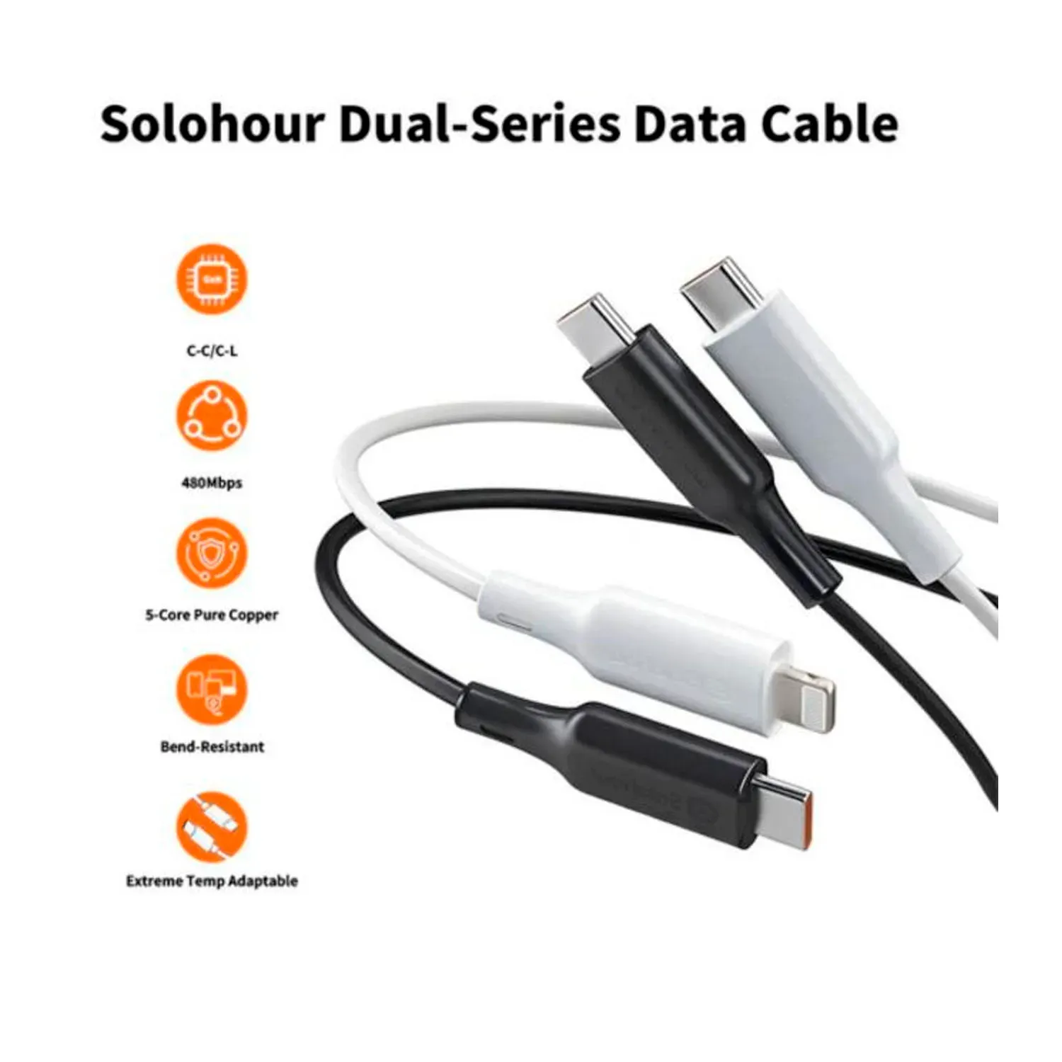 Cable Solohour Carga Rápida Type-C To Type-C 1m  480mbps color blanco | Platanitos