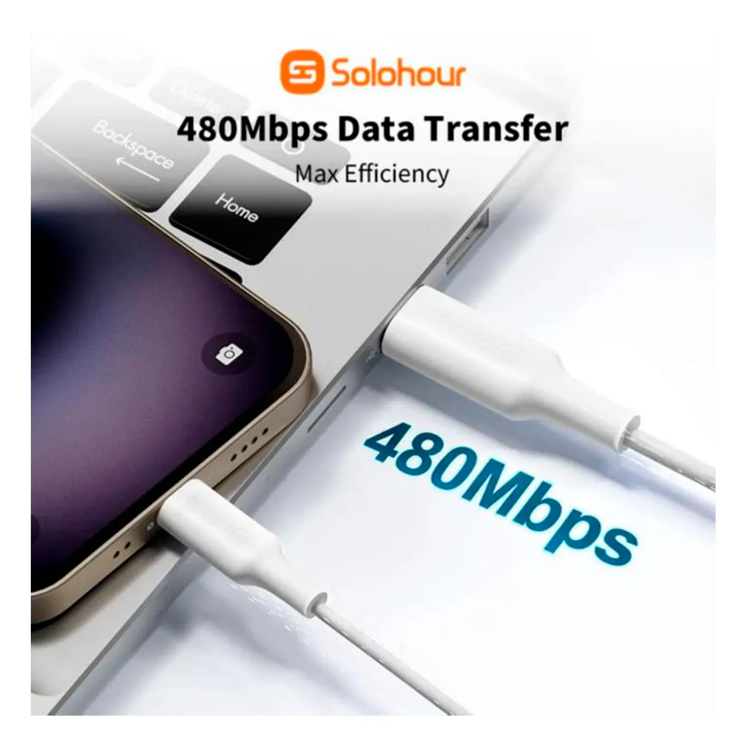 Cable Solohour De Carga Rápida Type-C To Lightning 1m  480mbps color blanco | Platanitos
